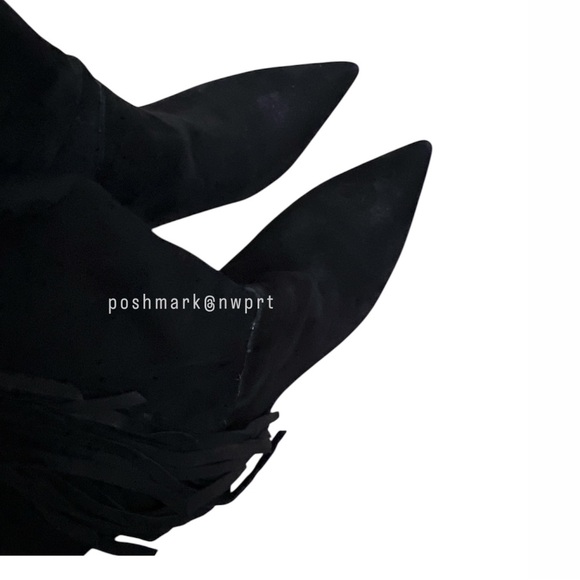 Sam Edelman 🖤 Fayette Suede Fringe Boots Heels Black 37 7 7.5 - Picture 6 of 16